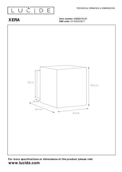 Lucide XERA - Applique murale - 1xG9 - Blanc - TECHNISCH